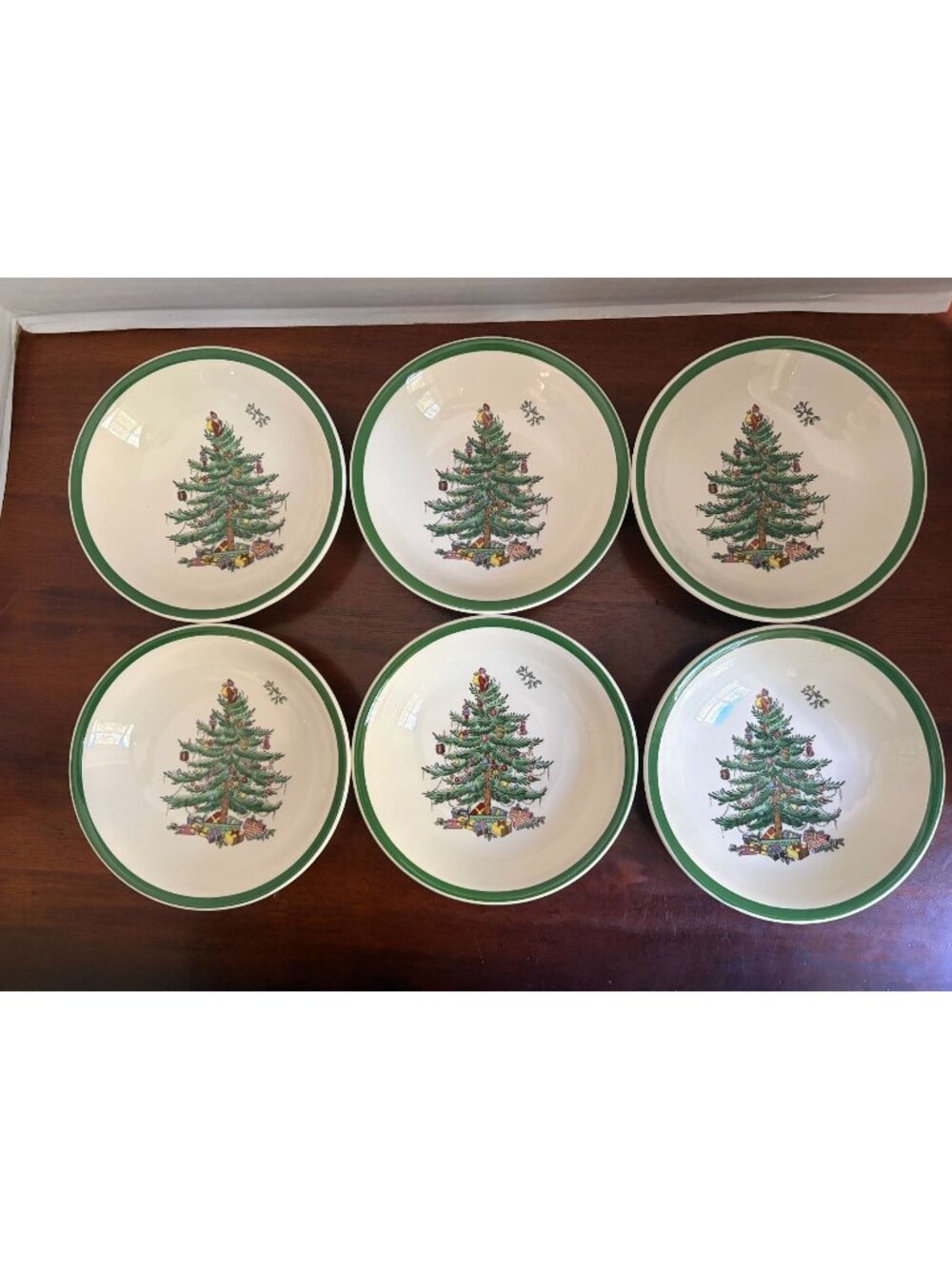 Spode Christmas Tree 6" Porcelain Coupe Cereal Bowls, England (Qty. 6)